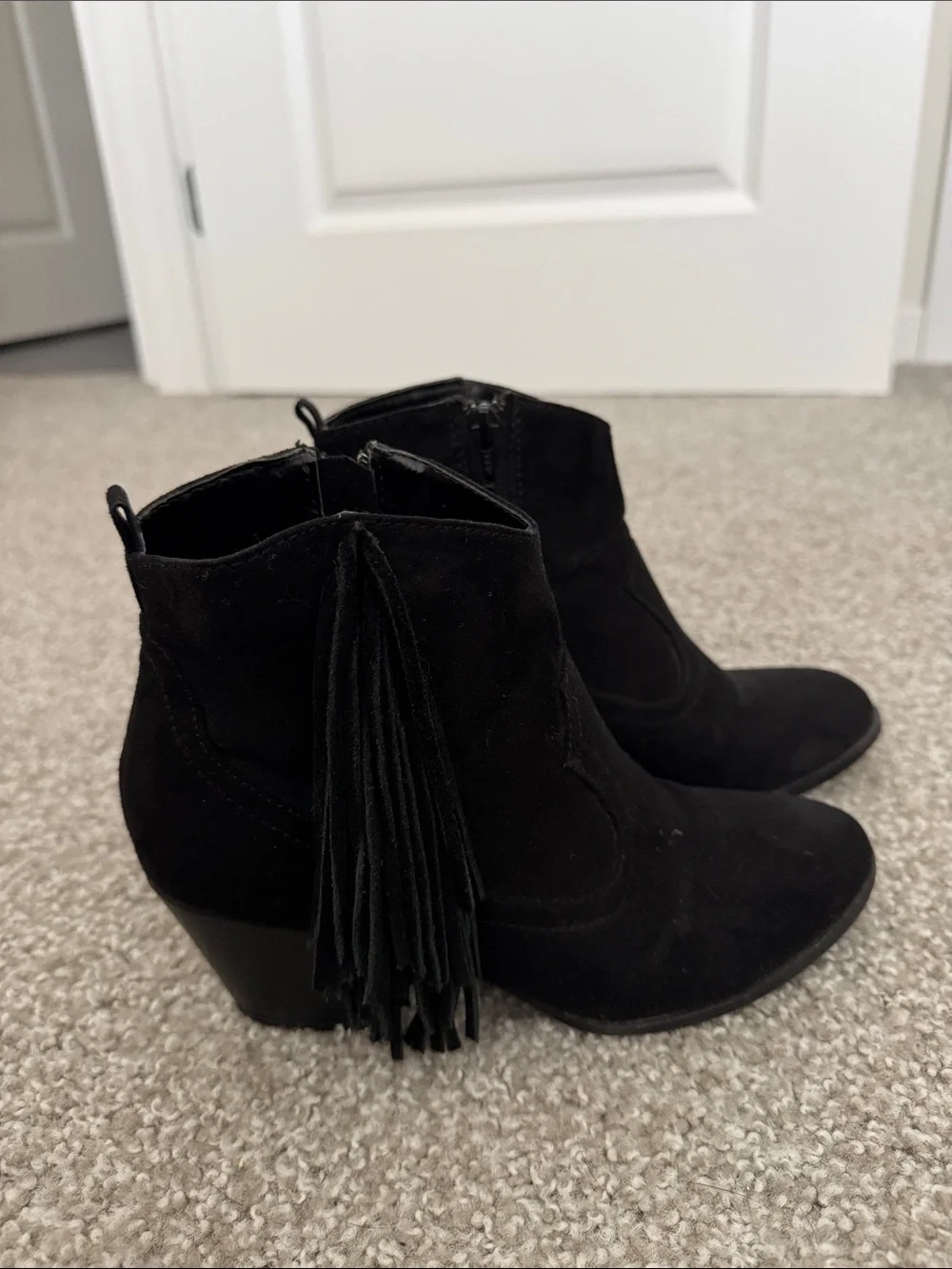 Express Black Suede Fringe Ankle Booties
